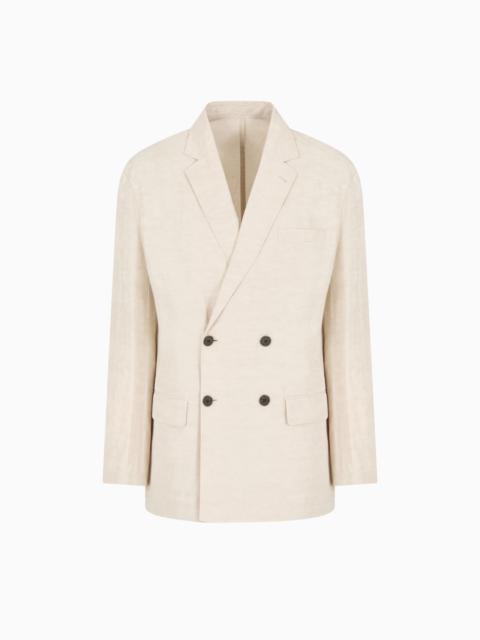 DOUBLE-BREASTED LINEN-BLEND BLAZER