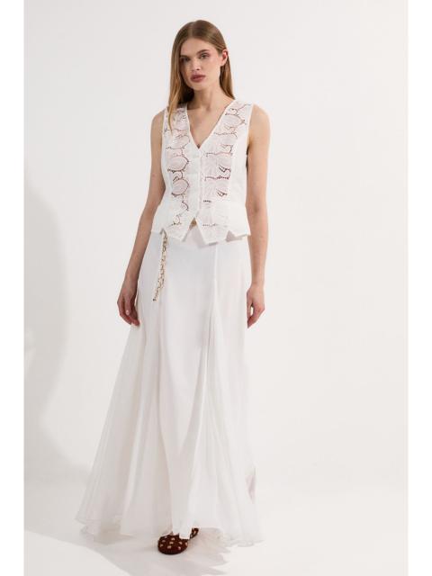 Crinkle Georgette Godet Woven Maxi Skirt