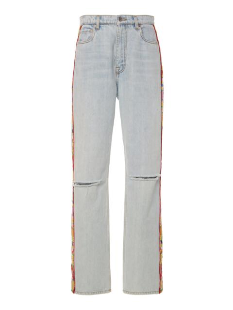 Embroidered Mid-Rise Straight-Leg Jeans light wash