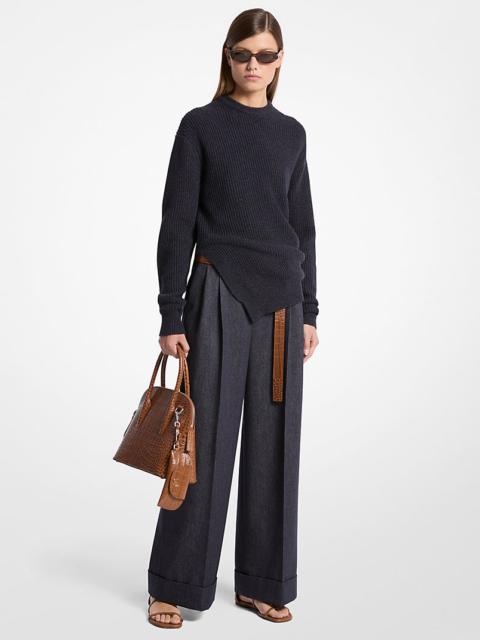 Ribbed Cashmere Bias Hem Sweater