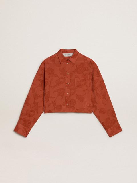 Women's cropped shirt in brick red jacquard with wide sleeves