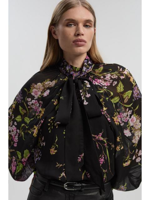 Floral Border Print Viscose Balloon Sleeve Shirt