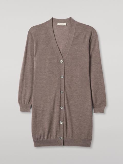 Elise Light Brown Long Superfine Cashmere Cardigan