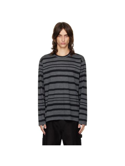 Gray & Black Stripe Wool Long Sleeve T-Shirt