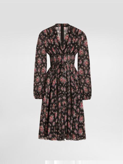 Small flower bouquets-print chiffon dress