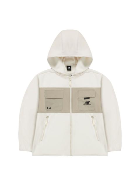 New Balance Men's New Balance Casual Sports Contrasting Colors Knit Hooded Polar Fleece Jacket Milky