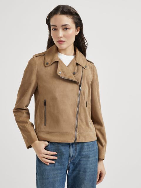 Suede biker jacket with monili