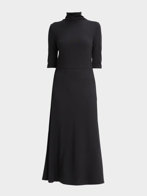 Elbow-Sleeve Turtleneck Midi Dress