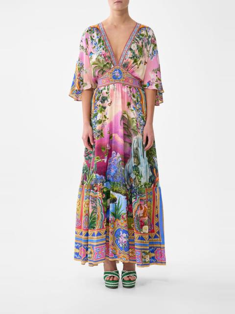 WAISTED DRESS WITH HEM RUFFLE