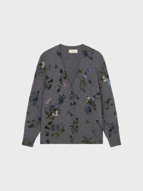 WOOL CARDIGAN WITH BOUQUET PRINT AND EMBROIDERY