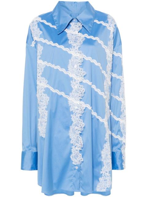 lace-appliqué cotton shirt dress