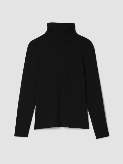 Sheer Cotton Blend Knit Turtleneck Top