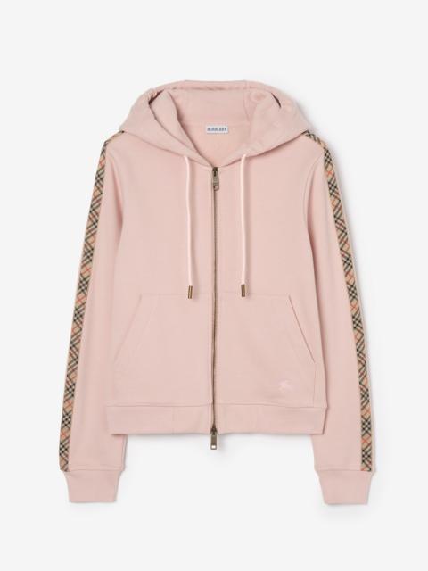 Check Trim Cotton Zip Hoodie