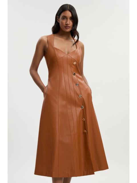 Faux Leather Button Detail Sleeveless Midi Dress
