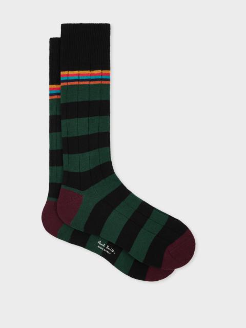 Dark Green 'Artist Stripe' Colourblock Socks