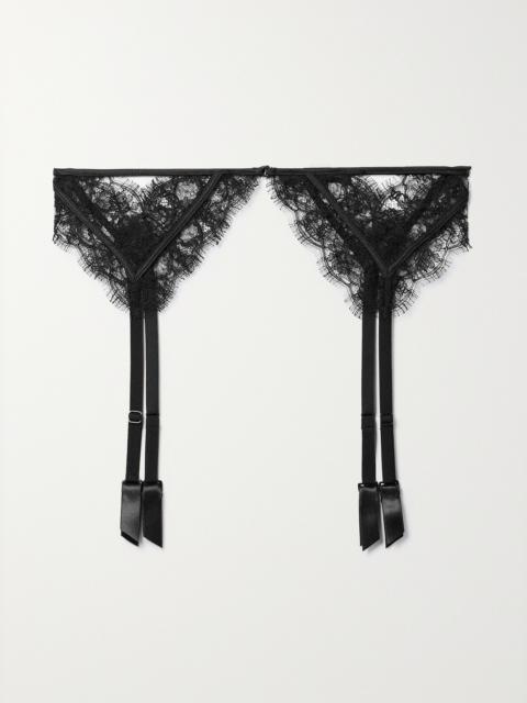 Satin-trimmed Silk-blend Leavers Lace Suspender Belt