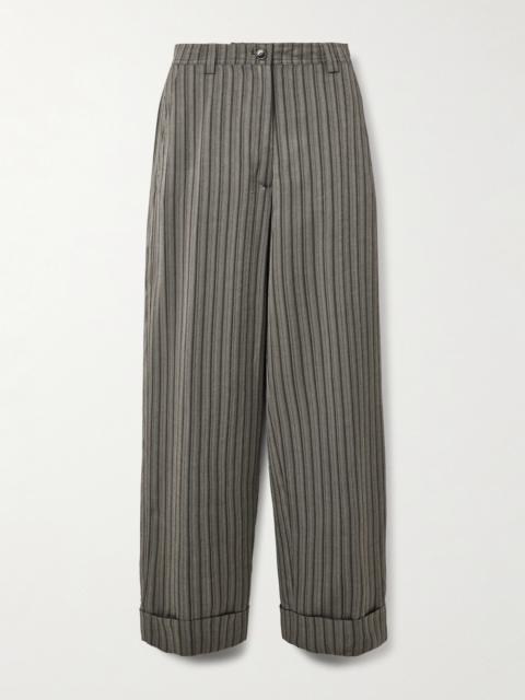 Striped Ribbed Woven Wide-leg Pants