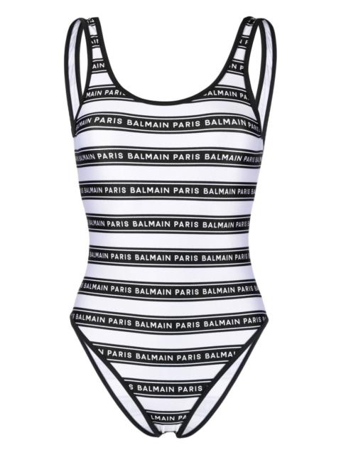 striped logo-print swimsuit