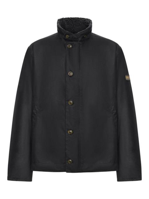 high-neck buttoned jacket