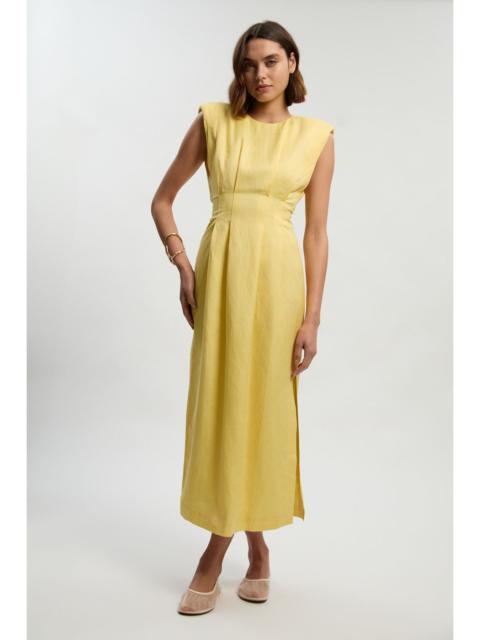 Viscose Linen Woven Pintuck Midi Dress
