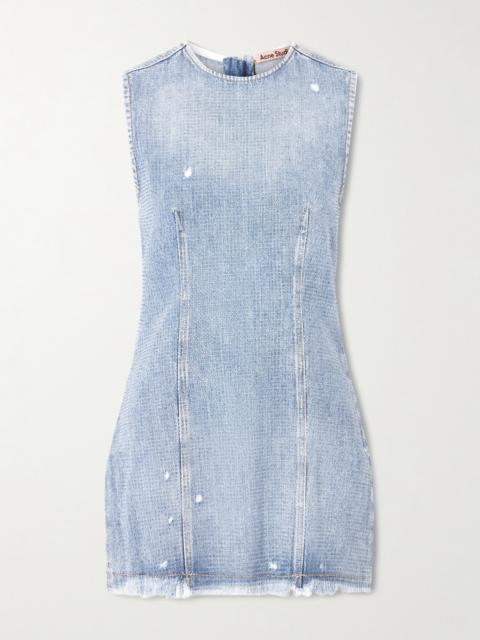 Denka Distressed Crystal-embellished Denim Mini Dress