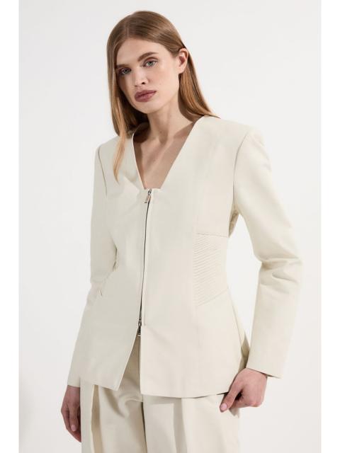 Archive Collection - Tailored Cotton Pintuck Grosgrain Zip Front Blazer