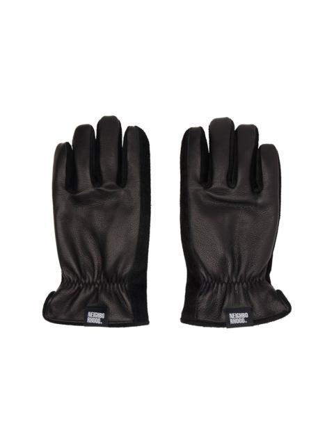 Black Leather Boa Gloves