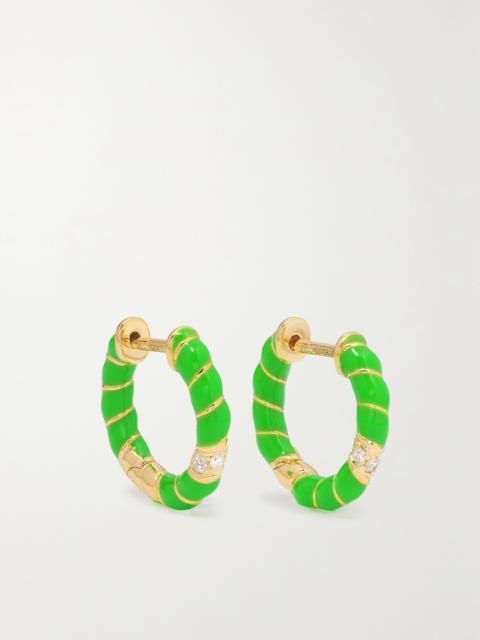 9-karat Gold, Enamel And Diamond Hoop Earrings