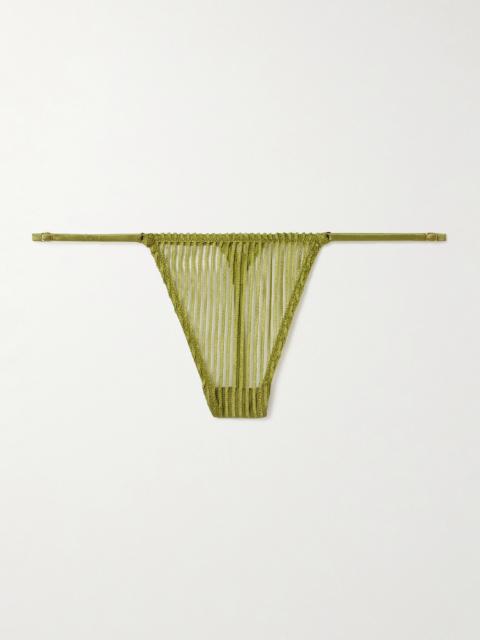 Silk-blend Satin-trimmed Embroidered Tulle Thong