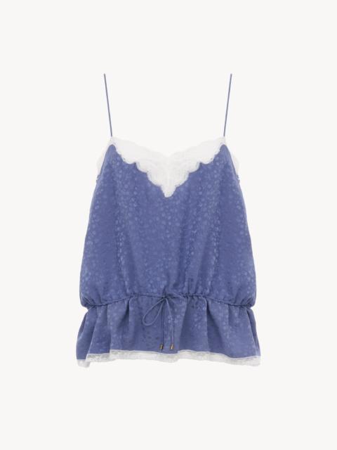 DRAWSTRING CAMISOLE TOP IN SILK JACQUARD & LACE