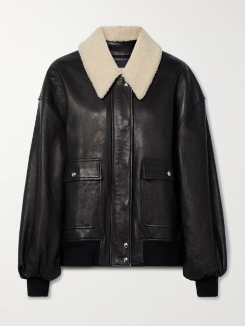 Shellar shearling-trimmed leather jacket Black