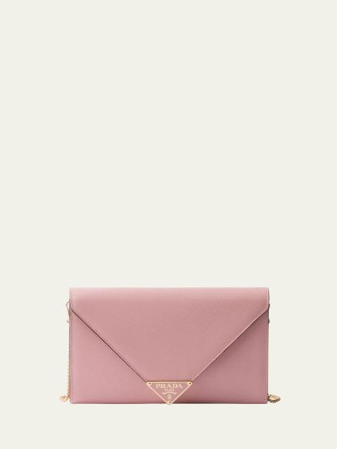 Mini Envelope Flap Saffiano Leather Wallet on Chain