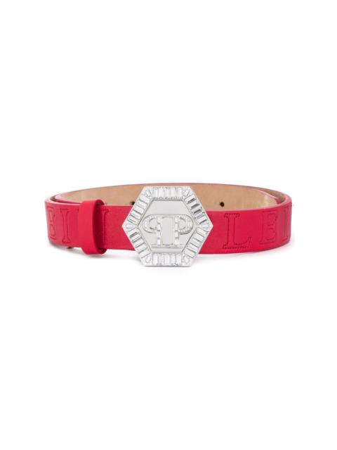 hexagonal logo plaque belt