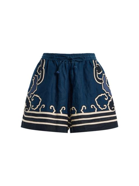 Blaise Print Linen Shorts navy
