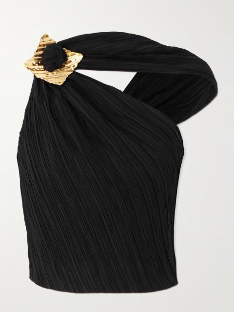 Moira Asymmetric Plissé-chiffon Top