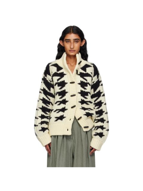 Off-White & Black Hound's Tooth Star Cowichan Cardigan