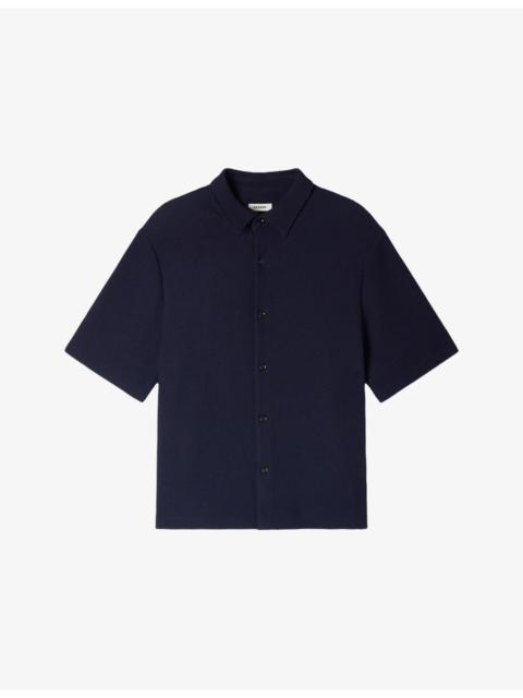 Textured Shark-Collar Stretch-Woven Shirt