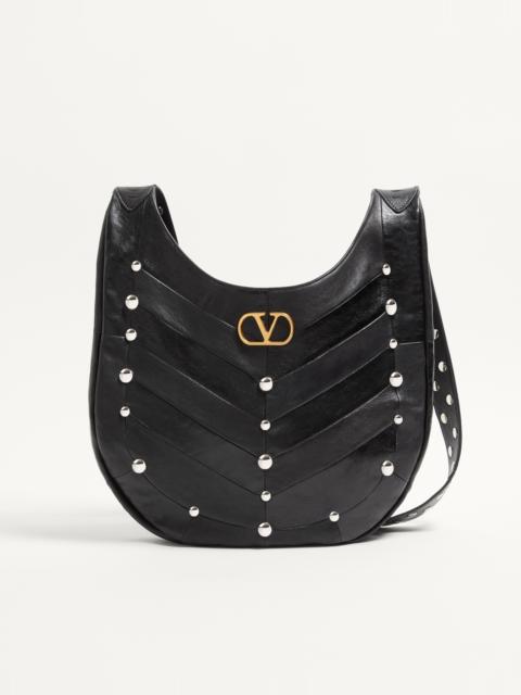 VALENTINO GARAVANI HOBOHO HOBO BAG IN CHEVRON PATTERN NAPPA LEATHER WITH STUDS.