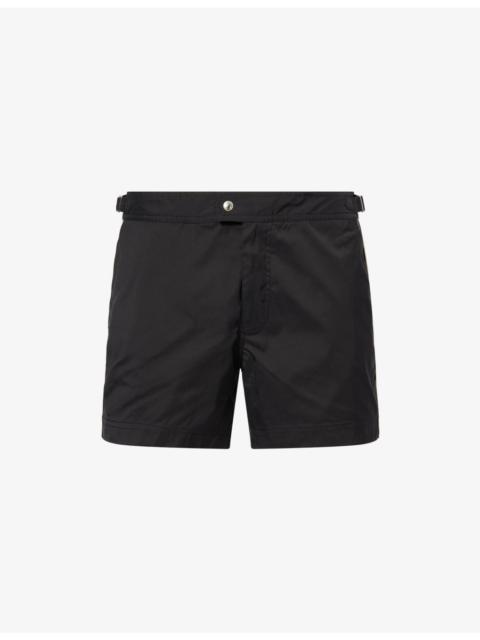 Mid-Rise Contrast-Piping Swim Shorts