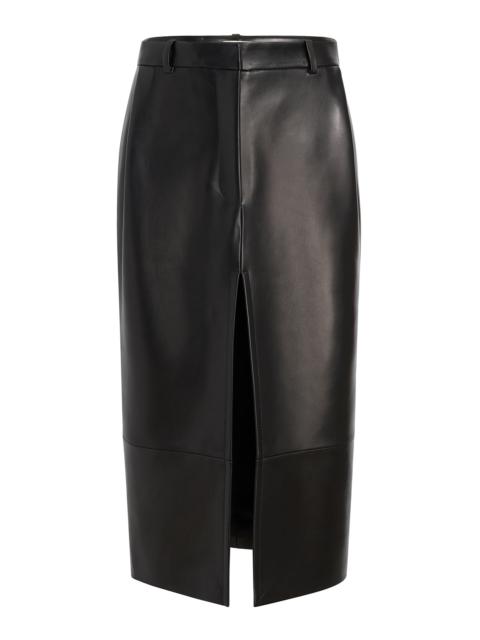 Anden Belted Plonge Leather Midi Skirt black