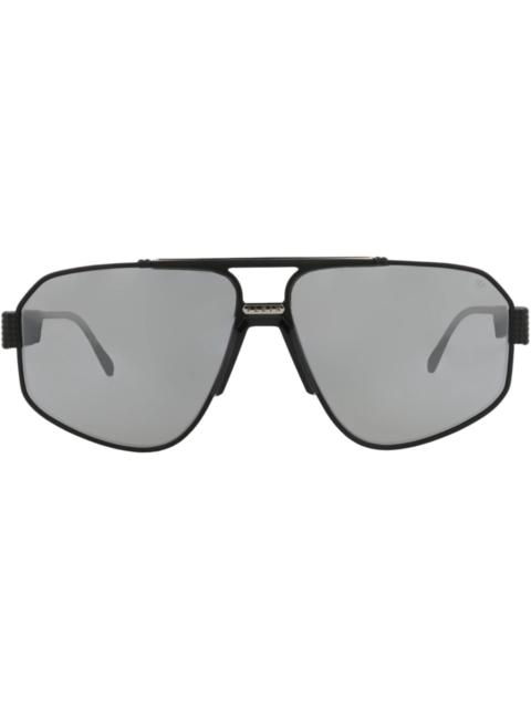 Philipp Plein Aviator-Frame Titanium Sunglasses Black Black Silver (SPP106M-63-541X)