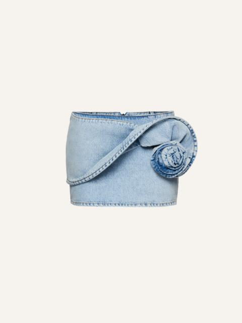 Floral appliqué denim mini skirt in light blue