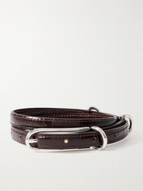 Three Keeper Croc-effect Leather Belt