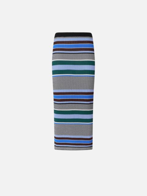 CALF-LENGTH STRIPED KNIT SLIM-FIT SKIRT