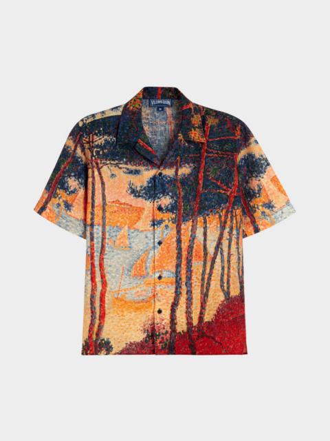 Men Linen Bowling Shirt Voiles de Pin