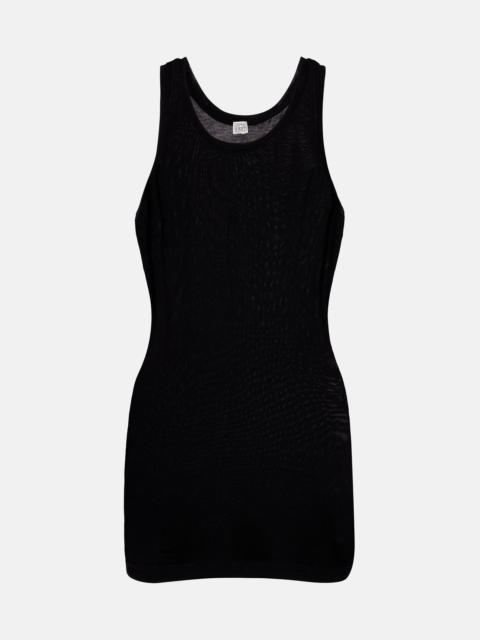 Curved ribbed-knit tank top