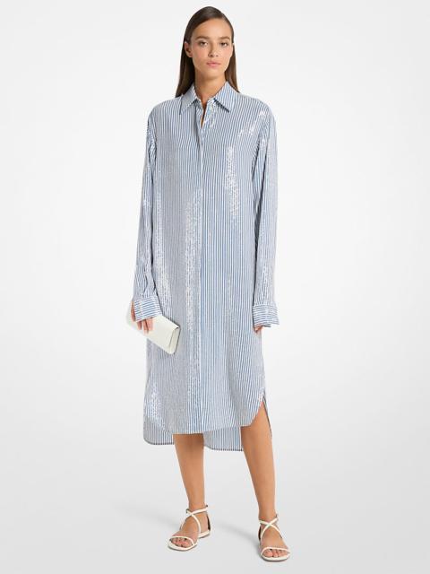 Sequined Stripe Crepe De Chine Shirtdress