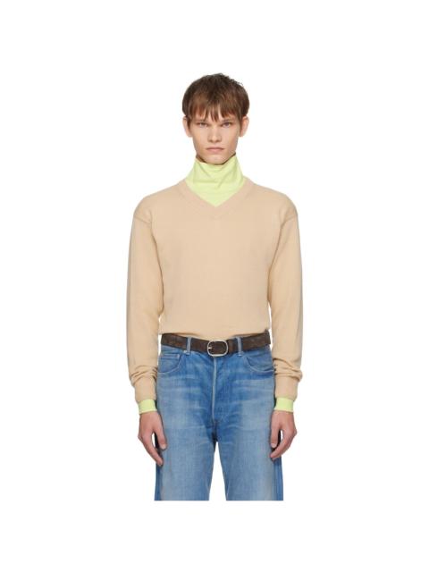 Beige Light Cashmere Knit V-Neck Sweater