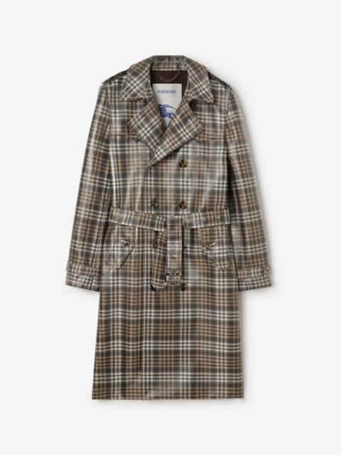 Long Check Coated Raffia-effect Foxfield Trench Coat