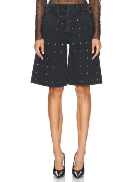 Allover Rhinestone Crystal Denim Short